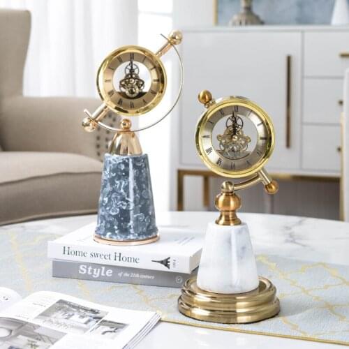 MODERN CONICAL WHITE GREEN MARBLE ORNAMENT FIGURINES DECORATIVE GOLD PENDULUM CLOCK TABLE HOME ROOM SOFT DECORATION ACCESSORIES