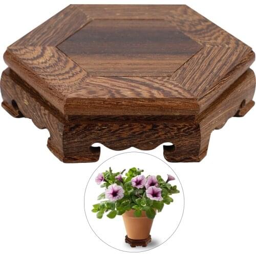 Flower Stand Rack Display Shelf Wooden Tray Handicraft Ornament Base Wenge Hexagon Brown For Garden Plant Stands