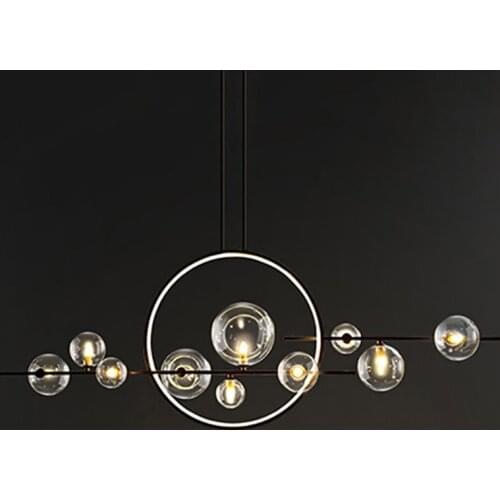 Dining Room Creative Chandelier Coffee Shop Bar Black Or White Long Pendant Lamp Modern Glass Ball Designer LED Hanging Light