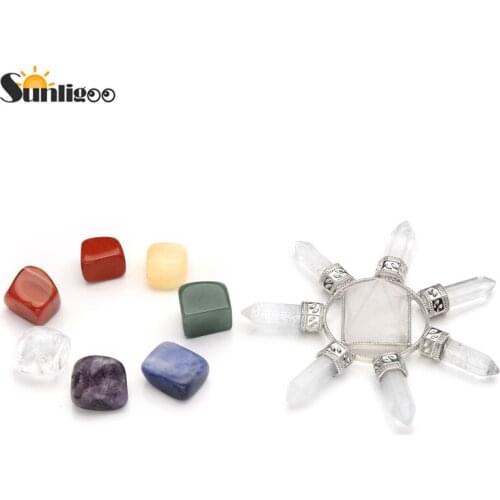 Sunligoo Reiki Healing 7 Chakra Crystal Kit Clear Quartz Pyramid Crystal Energy Generator 7 Chakra Healing Tumbled Stone Decor