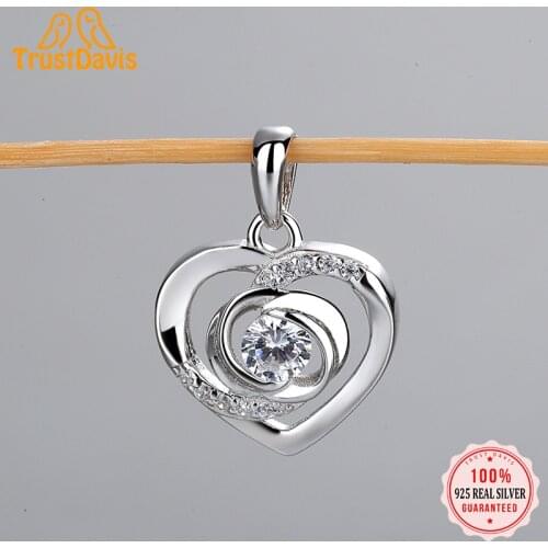 TrustDavis Real 925 Sterling Silver Fashion Romantic Heart Shiny CZ Charm Pendant Handmade DIY Accessories Fine Jewelry HY209