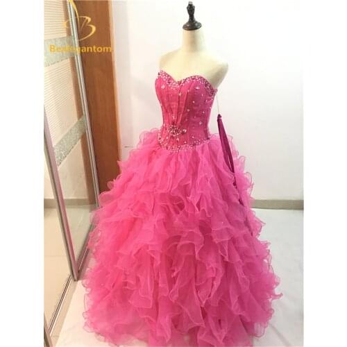 In Stock Organza Ruffled Quinceanera Dresses 2021 For 15 Years New Arrival With Ball Gown Beads Lace Up Size 2 4 6 8 10 12 14 16