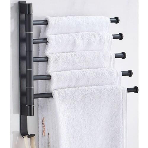 Bathroom Towel Rack Rotatable Towel Holder Space Aluminum 2/3/4/5-Bar Towel Hanger Kitchen Shelf Paper Hanging Wall Mounted