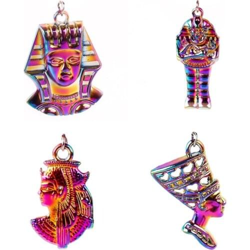 Vintage 5pcs/lot Rainbow Color zinc Alloy Egyptian Pharaoh Sphinx Pendant charms for making Jewelry Necklaces Accessories Gifts