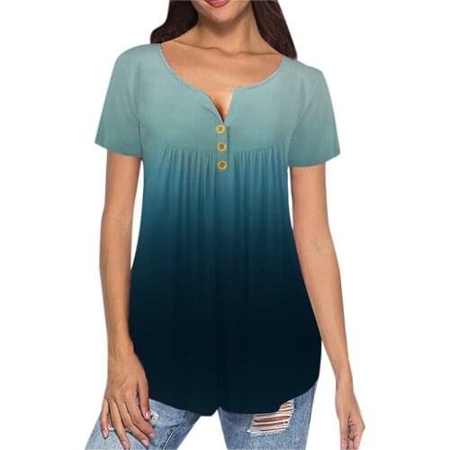 Summer Contrast Print V-neck Top Vintage Short Sleeve Shirt Women Fashion Loose Pullover T-shirt Casual Streetwear Tshirt