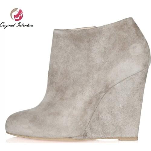 Original Intention Women Ankle Boots Round Toe Wedges Boots Fashion High-quality Shoes Woman Plus US Size 4-15