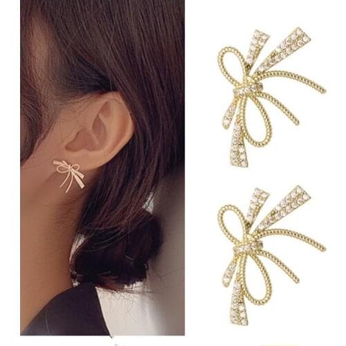 Personality Zircon Bow Knot Earrings For Women Jewelry Charm Gold Stud Earring Female Accessories Piercing Earring Silver 925