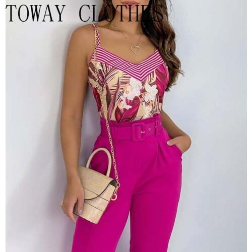 Fashion Two Piece Set Casual Wear Suits Set Two Piece Outfit Floral Print spaghetti strap Top & High Waist Pants Set