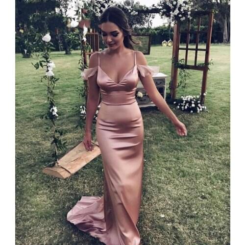 2020 Plus Size Evening Dresses Special Sleeves Spaghetti Strap Prom Gown V-Neck Mermaid Silk Satin Cocktail Party Robe De Soiree