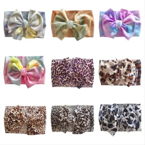 10 Pcs Baby Headband Large Bows Headbands Children Headwrap Velvet Leopard Hair Bow Knotted Tie-Dye Headband Hair Accessories