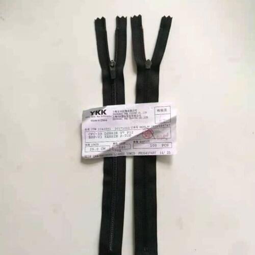 30pcs/lot Ykk Zipper 3# 22.5cm 25cm Nylon Close End Black Leather Pull Pocket Pants Bag