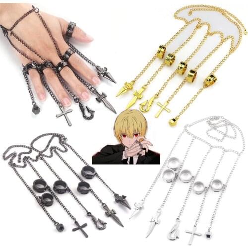 Anime Hunter x Hunter Kurapika cosplay costume prop metal ring Accessories alloy fashion pendant chain figerrings Bracelet Charm