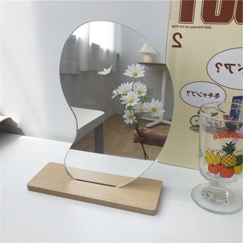 Irregular Makeup Mirror Ins Dressing Mirrors Acrylic Lens with Wooden Base Tabletop Standing Decorative Beauty Tools