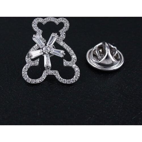 Small Cute Funny Bear Pins For Women Coat Hat Accessories High Quality Metal Cubic Zirconia Brooches Pins Jewelry Wholesale