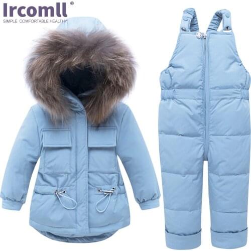 Ircomll Russia Winter Warm Suit Children Clothing Real Fur Hooded Coat Down Jacket for Infant Baby Sets Kids Boy Snow Wear