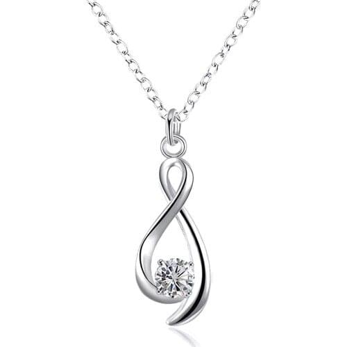 Enes Store Silver Zircon Cubic Zirconia Infinity Lady 'S Necklace