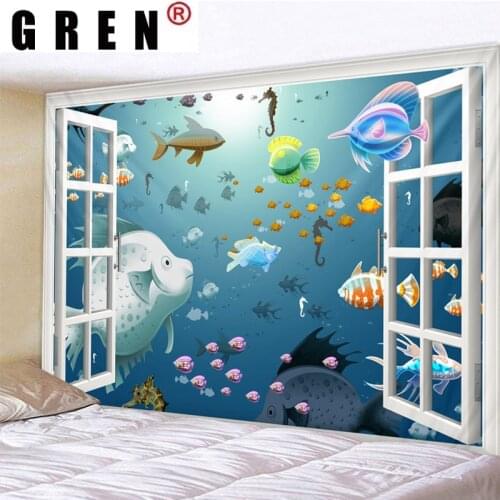 GREN Tapestry Marine Life Boho Digital Printed Wall Hanging Wall Covering Rugs Background Cloth Beach Mat Blanket Art Home Decor