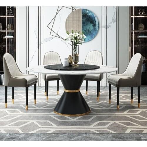 Rock plate round dining table with turntable marble round dining table and chair combination post modern dining table for 8 peop