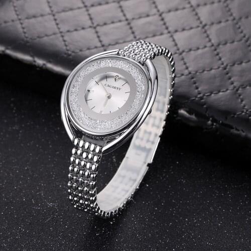Cagarny Quartz Watch For Women Top Luxury Brand Fashion Womens Wrist Watches Female Clock Silver Bracelet Crystal reloj mujer