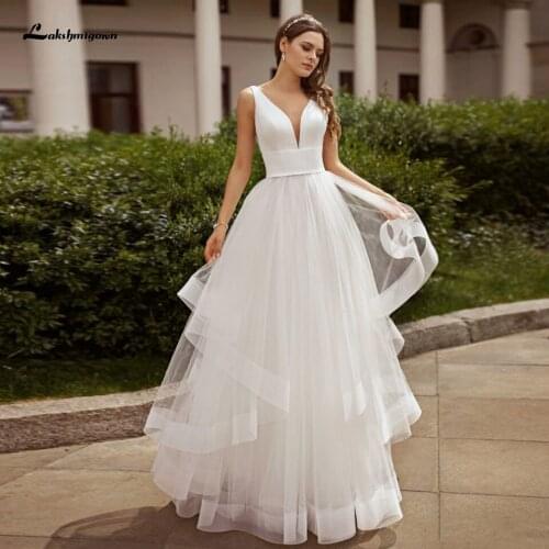 Lakshmigown Ruffles Princess Bridal White Wedding Gown 2021 Maxi Sukienka Boho A Line Wedding Dresses V Backless Floor Length