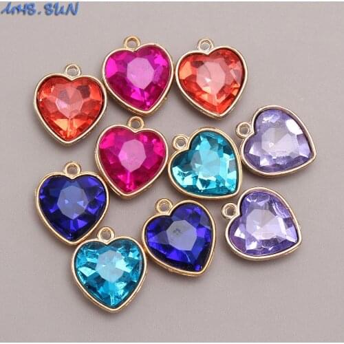 MHS.SUN Fashion Colorful Rhinestone Heart Pendants Girls Child Charms Alloy Pendants For DIY Chain Necklace Bracelets 30Pcs