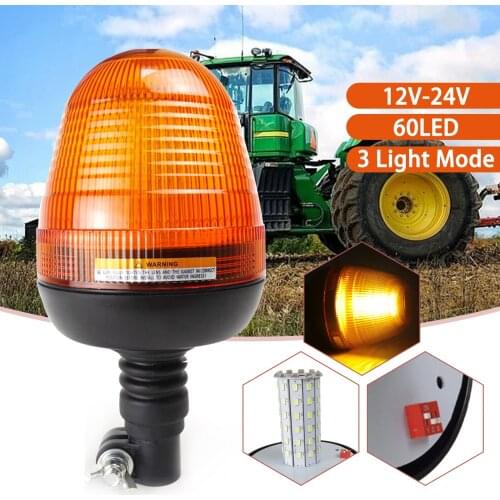 12V/24V 3 Mode 60 LED Car Rotating Flashing Beacon Light Flexible Warning Light Emergency Lamps Amber For Tractor Truck ATV Boat