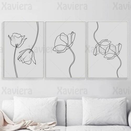 Minimalist Line Art Rose Flower Canvas Painting Modern Poster and Print Wall Art Home Decor Living Room Dining Room Wall Picture