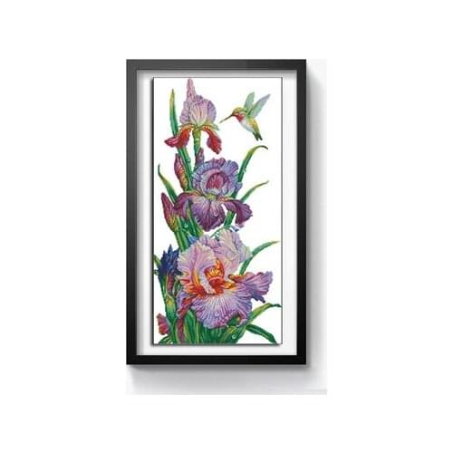 Iris and Hummingbird Needlework,For Embroidery,DIY 14CT Unprinted Arts Cross stitch kits Set Cross-Stitching Home Decor
