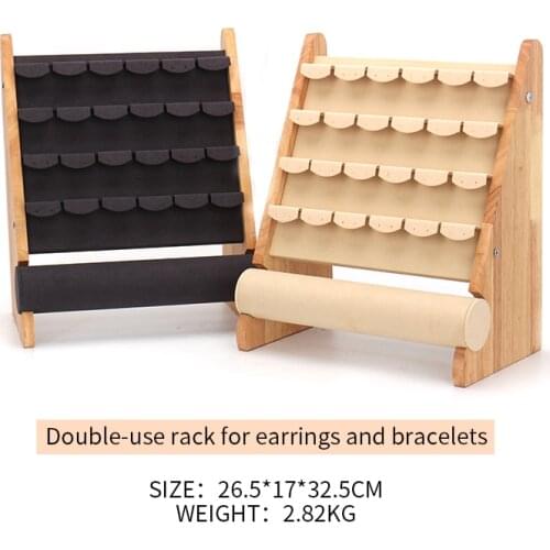 New Female Earring Bracelet Double Use Solid Wood Jewelry Display Stand For Pendent Ring Holder Jewellery Showcase Rack 2 Colors