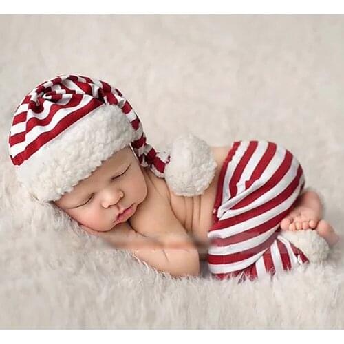 Newborn Photography Props Accessories Baby Stripe Hat+Pants 2Pcs/Set Christmas Photography Clothing Studio Infant Photo Props