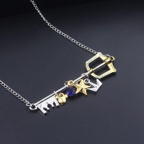 MIDY Game Kingdom Hearts Necklace Sora keyblade Key Crown Star Pendants Necklace Chain Women Cosplay Jewelry Accessory Trinkets