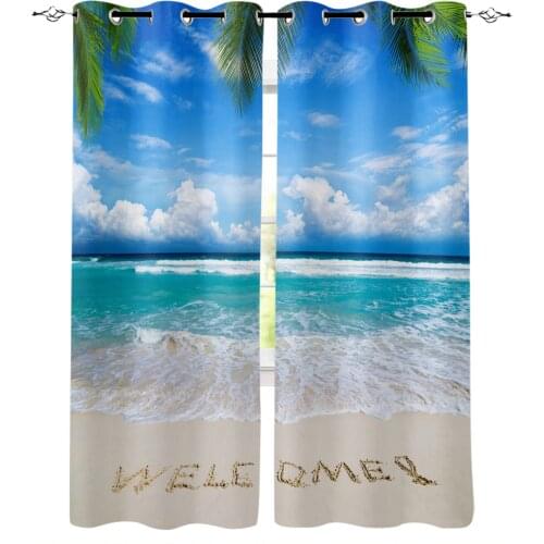 Beach Palm Trees Clouds Ocean Waves Window Curtains Living Room Bedroom Kitchen Curtain For Children Drapes Window Treatment