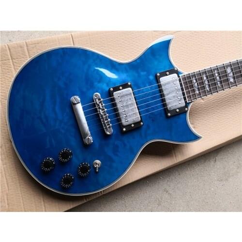 Custom Blue flame Electric guitar Mahogany body Double-sided cloud grain veneer transparent blue body 62