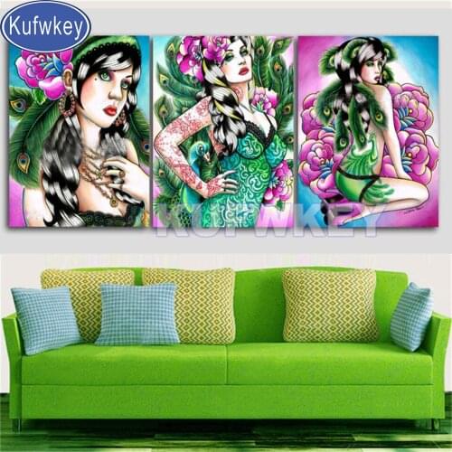 Full Square Round Diamond Mosaic 3 Piece"Sugar Skull Girl"Model Diamond Painting Cross Stitch 5D DIY Diamond Embroidery Woman