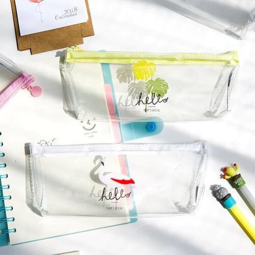 TUTU Flamingo Transparent Pencil Case Stationery Storage Organizer Pen Bag Cute Cactus Pencilcase For School Supplies H0023
