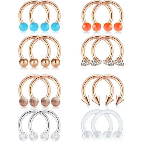 16GHorseshoe Nose Hoop Septum Piercing Cartilage Helix Tragus Earring Hoop Lip Eyebrow Horseshoe