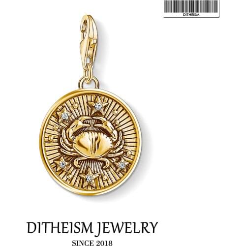 Golden Star Sign Cancer Charms,2019 Fashion Jewelry 925 Sterling Silver Vintage Zodiac Gift For Men Women Fit Bracelet Necklace