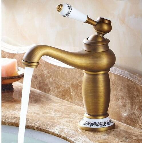 Bathroom Faucet Antique Bronze finish Ceramic Flower Pattern Basin Sink Faucet Single Handle water taps anf503