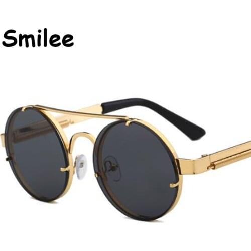 Classic Round Steampunk Sunglasses Metal Frame Mens Shades Blue Mirror Vintage Glasses Trendy Male Sunglasses