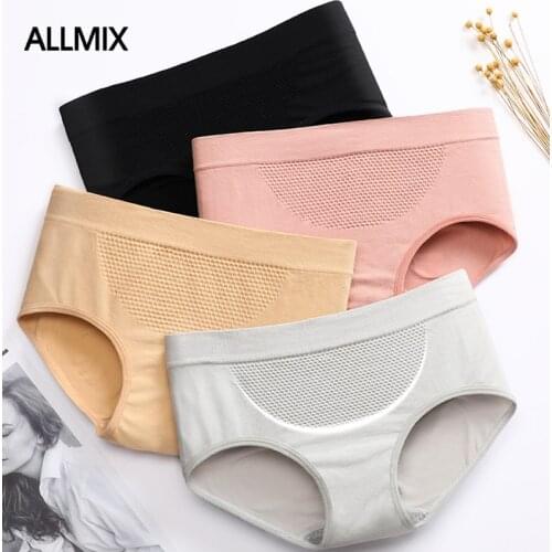ALLMIX Sexy Women Cotton Panties Underwear Seamless Sport Briefs Mid Rise Solid Comfort Underpants Woman Intimates Lady Lingerie