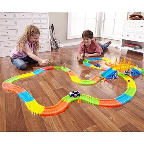 Magical track funny Glowing Light Plastic Track Electronics Toy Glow race track Set For Children Boys Birthday Excellent Gift