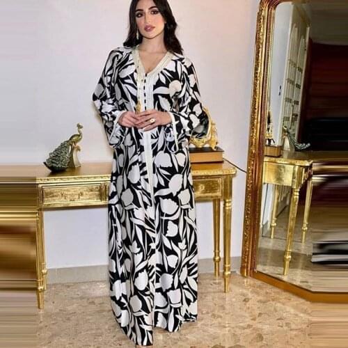 Europe and the Middle East womens clothing abaya print long Muslim ladies floral dress ladies home wear Dubai Saudi Arabia wome