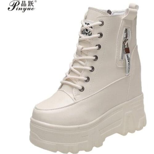 Winter Ankle Boots for Women Motorcycle Boots Thick Heel Platform Shoes Woman Lace-UP Round Toe Fashion Autumn Black Boots