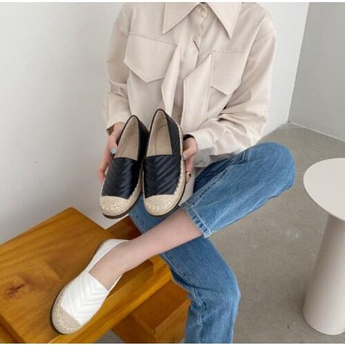Cow Rib Flat-soled Fisherman Shoes Grass Flattened with Lofo Single Shoes Lazy Shoes Woman Flats Shose Women