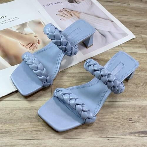 SUOJIALUN 2021 New Brand Low Heels Women Slippers Ladies Elegant Peep Toe Mule Summer Outdoor Beach Sandal Shoes Casual Slides