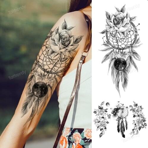 Womens tattoos sleeve arm band leg breast tattoo flowers dream catcher peony rose moon angel wings fake henna mandala tatoo