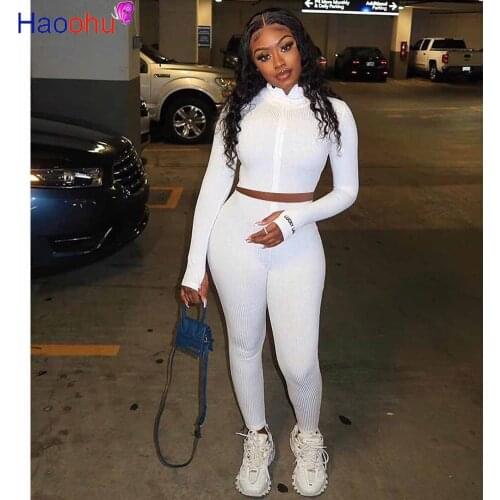 HAOOHU Lucky Label Two Piece Set Women Outfits Activewear Fitness Elastic Crop Top Leggings Women Matching Set Tracksuit Female