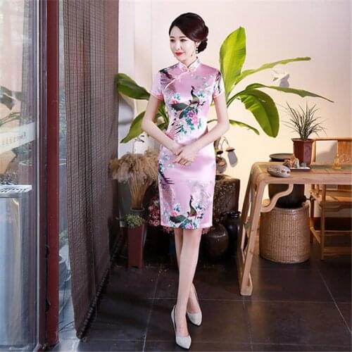 Plus size 6XL dress new cheongsam sexy slim satin print daily female banquet womens performance clothing hanbok modern 2020