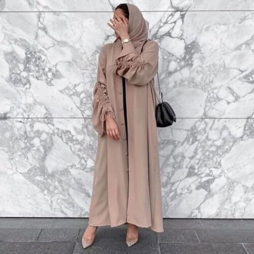 Turkey Muslim Women Dress Flare Sleeve Lace-up Loose Maxi Dresses Moroccan Kaftan Tunic Middle East Arab Islamic Clothing Abayas