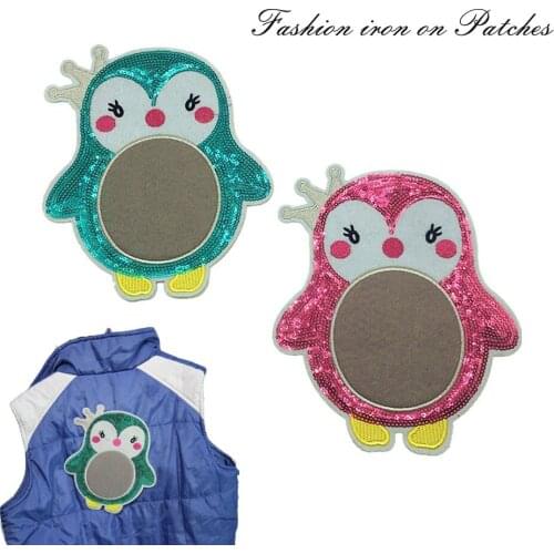1pc cartoon penguin sequin embroidery Patches for clothing DIY sew on animal parches Embroidery lace appliques